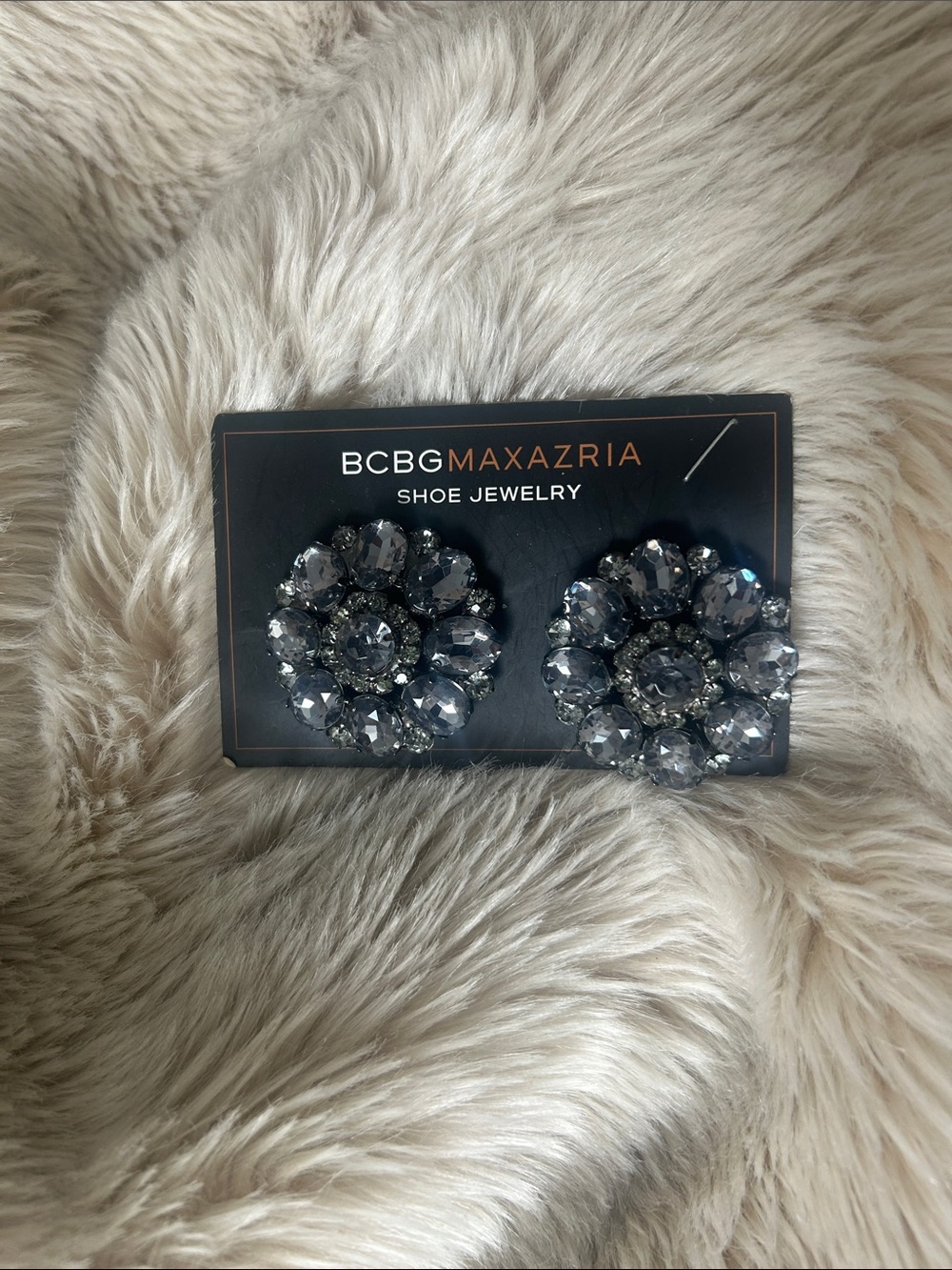 BCBGMAXAZRIA Silver Crystal Floral Shoe Jewelry Clips